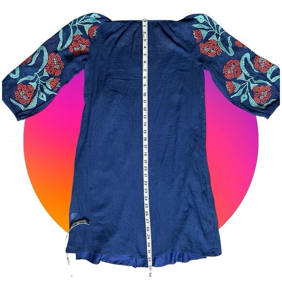 Trina Turk Womens Blue Red Embroidered All Cotton Gauze Shift Dress XS 0 Coverup - Picture 13 of 16